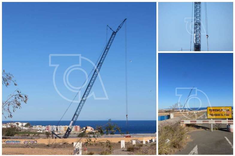 Imágenes  del montaje del aerogenerador en terrenos de Salinetas (Foto TA)